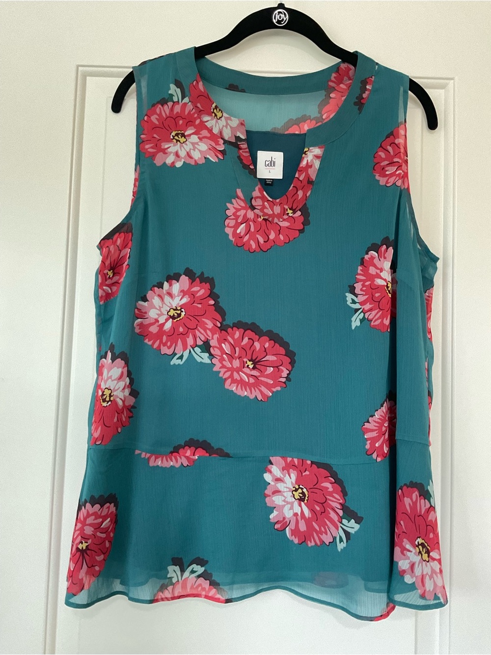 CAbi Teal Floral Sleeveless Camisole with Pink Blooms